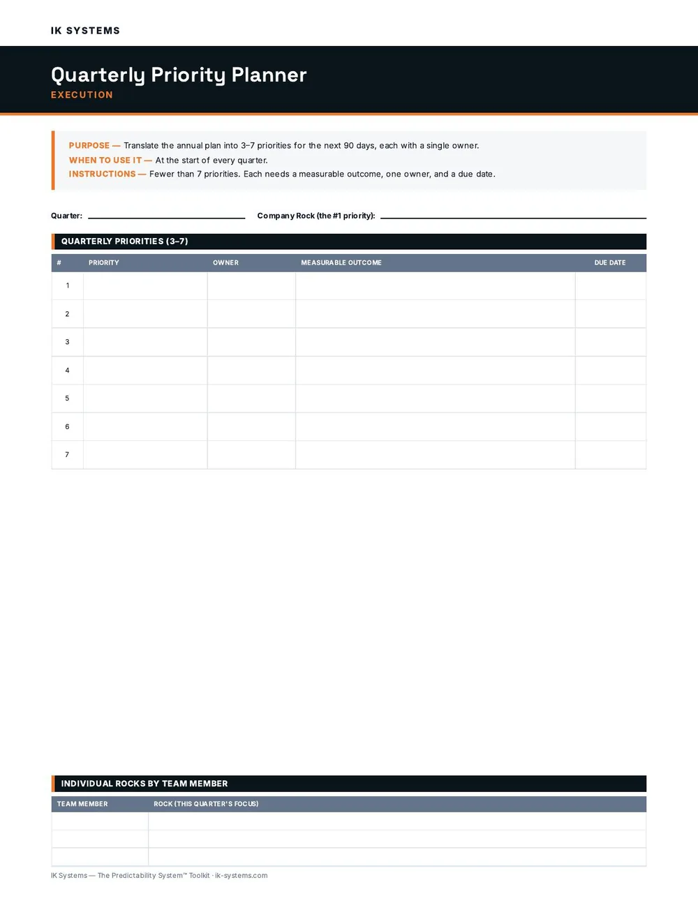 Quarterly Priority Planner preview